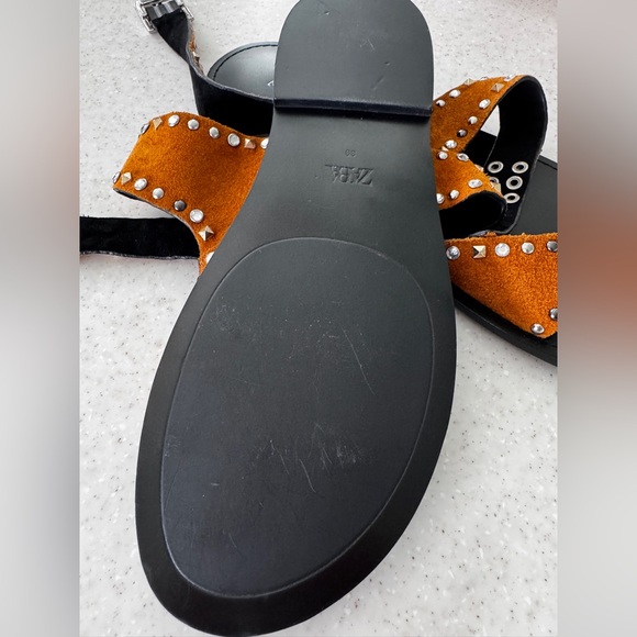 Zara Orange and Black Strappy Sandals with Studs - Picture 7 of 9
